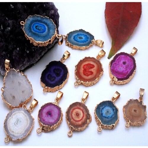 Fashion Irregular Geode Slice Crystal Necklace Sunflower Double Hanging Diy Stone Pendant Necklace for Women Men Jewelry