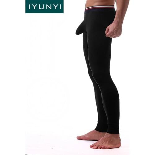 IYUNYI Men Warm Long Johns Leggings High Quality Big Pouch Bottoms Hot Winter Warm Men Long Johns Cotton Thermal Long Pants