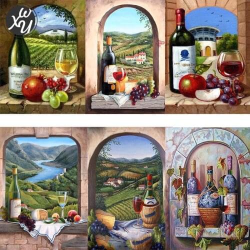 Full Drill Painting Kits Wine Fruit Diamond Art Mosaic Round Square Rhinestones Stitch Embroidery Accessories Family Home Decor