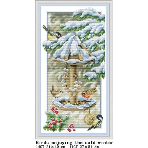 Birds enjoying the cold winter Cross Stitch 14CT11CT Animal Pattern Count Embroidery Kit DIY Needlework Home Decoration Painting
