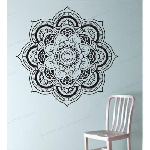 Mandala Wall Decal Flower namaste Vinyl wall Sticker Mural flower Buddha namaste yoga living room decor HJ1026