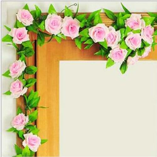 5Pcs/Lot Cheap silk rose flower rattan wedding mall vines decorated garden staircase handrail decoration fake flowers rattan