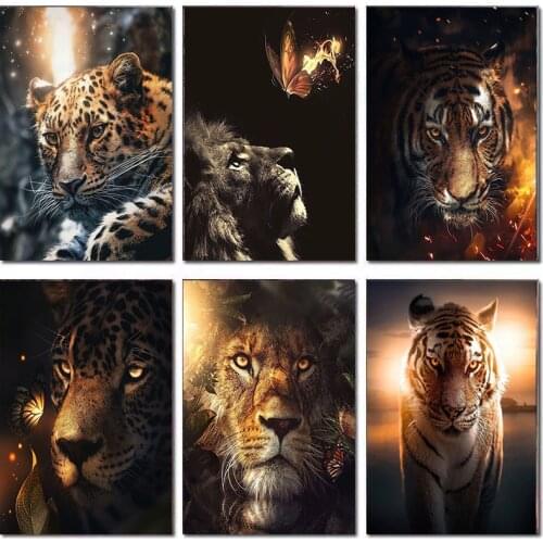 Nordic Style Cute Animal Lion Tiger Leopard Poster Sofa Bedroom Corridor Home Background Wall Decoration Painting Core