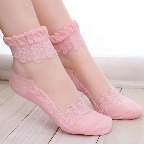 New Crystal Lace Cute Women Socks 1 Pair Cotton Transparent Silk Socks Elastic 4 Colors