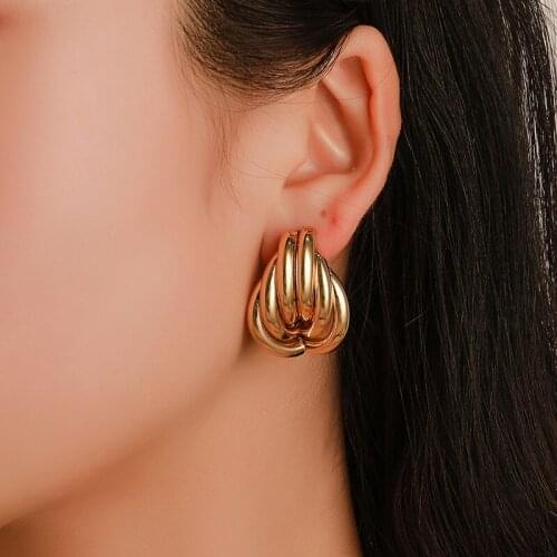 New Vintage Round Shape Stud Earrings For Women Geometric Design Gold Color Wrap Circle earring Jewelry Party Gift