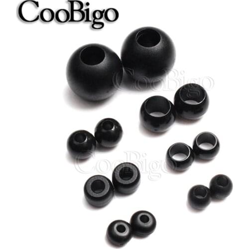 Pony Plastic Beads Large Hole Barrel Beads Outdoor Cord Lock End Paracord Strap Lanyard Clasp Camping Tent Accessory Black 20pcs