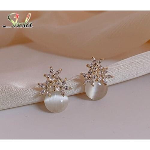 Flower Stud Earrings Unique Special Charm Opal Stone Zircon Fashion Jewelry For Women Girls Accessories Brincos Pendant S925 Pin