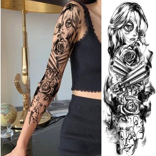 Rose Anime Sexy girl Temporary Tattoos For Men Women Body Art Full Arm Sleeve Realistic Tatoo Waterproof Fake Tattoo Stickers