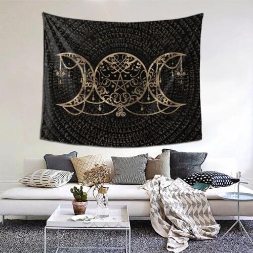 Triple Moon Tapestry Viking Runes Tapestry Wall Bedspread Bohemian Hanging Blankets For Bedroom Dorm
