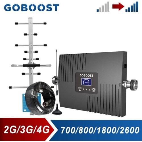 GOBOOST Cellular Amplifier LTE 700 800 1800 2600 MHz Single Band Signal Booster Mobile Phone Repeater With 10M Cable Kit