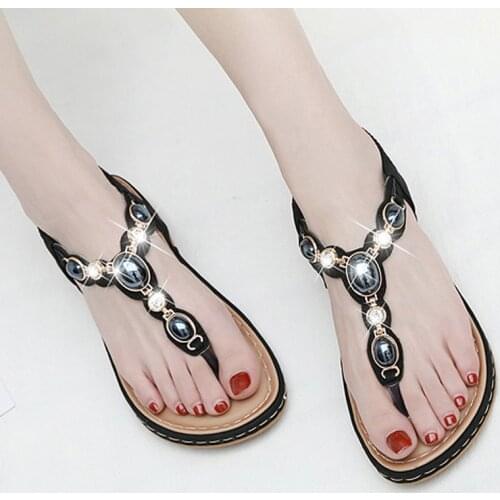 Summer Vintage Platform Sandals for Women Flats Beach 2021 Designer New Leather Gladiator Sandals Open Toe Shoes with Rhinestone