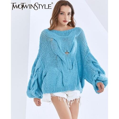 TWOTWINSTYLE Oversized Sweater For Women O Neck Lantern Long Sleeve Knitting Pullovers Casual Sweaters Female 2020 Fall Clothing