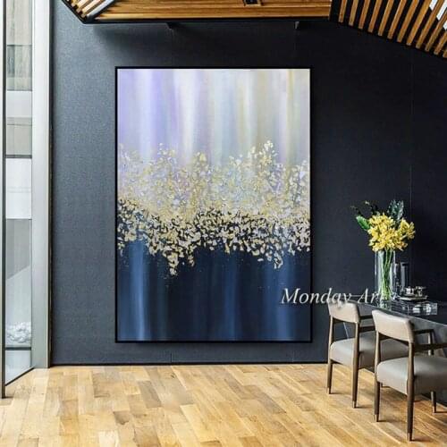 100% Hand Painted Abstract Modern Dreamy Color Canvas Painting Fashion Golden Poster For Living Room Asile Bedroom Wall Art