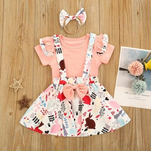 2021 Summer Toddler Baby Girls Clothes Set Short Sleeve +Printing Flower Dress For Kids + Headband Outfit