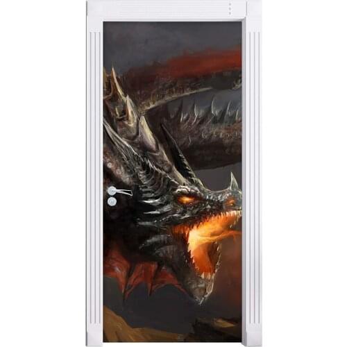 3D Customized Fire Dragon Door Mural Wallpaper mural Wall Print Decal Wall Mural Photo self adhesive door wrap