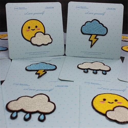 AHYONNIEX Sun Rain Lightning Embroidery Patches for Girls Bag Jeans Cute Glue Sticker Iron On Patches for Clothes