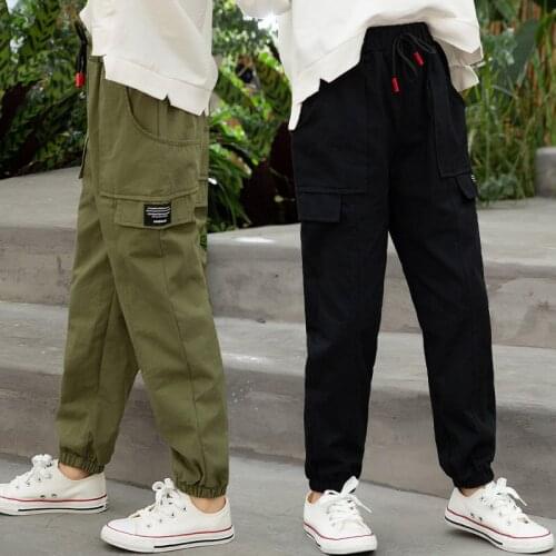 Girls Casual Pants Black Cargo Army Green Pants Korean Teen Kids New Arrival Spring Autumn Children Wide Cargo Pants Sportswear