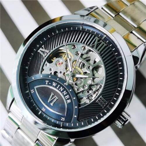 Winner 2020 New Transparent Skeleton Automatic Mechanical Watch For Men Business Stainless Steel WristWatches Relogio Masculino