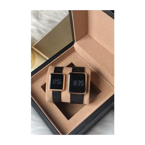 Unisex 2'li Sleeve Clock Black Wristwatch