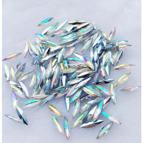 Hot AB Colors 4x15mm 750pcs Long Navette Crystal Marquise Design Pointback Rhinestones for DIY Decorations -E890