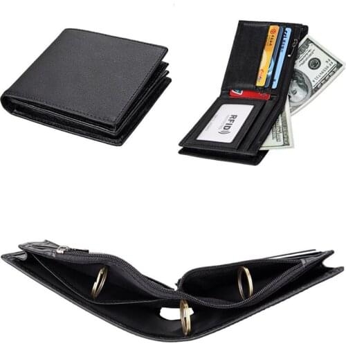 Luxury Mens Wallet Fashion Top Layer Short Business Wallet Tri-Fold Cowhide Wallet RFID Protection Male Black Card Bag Purse