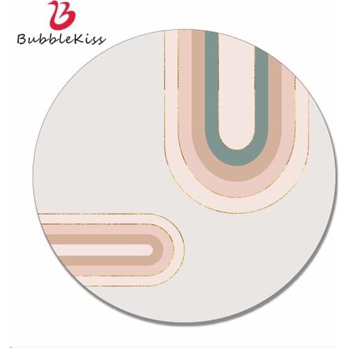 Bubble Kiss Round Carpet Light Luxury Style Golden Curve Decor Area Rugs Home Anti Slip Washable Floor Mat Fashion Balcony Pad