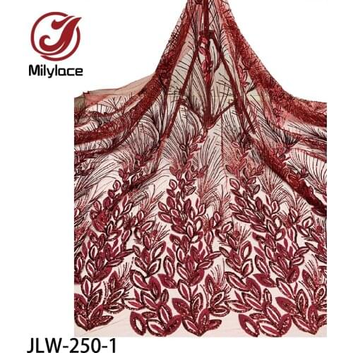 Latest African Lace Fabric 2020 High Quality French Net Lace Fabric with Sequins 5yards for Party Dress JLW-250