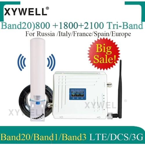 Hot!! Band20)LTE 800/2100/1800 Mhz Tri-Band Cellular Amplifier 4G Mobile Signal Booster WCDMA LTE GSM Repeater 2g 3g 4g Booster