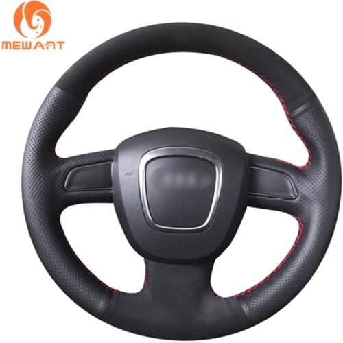 MEWANT Black Genuine Leather Steering Wheel Cover for Audi A3 8P Sportback A4 B8 Avant A5 8T A6 C6 A8 D3 Q5 8R Q7 4L S3 S4 S5