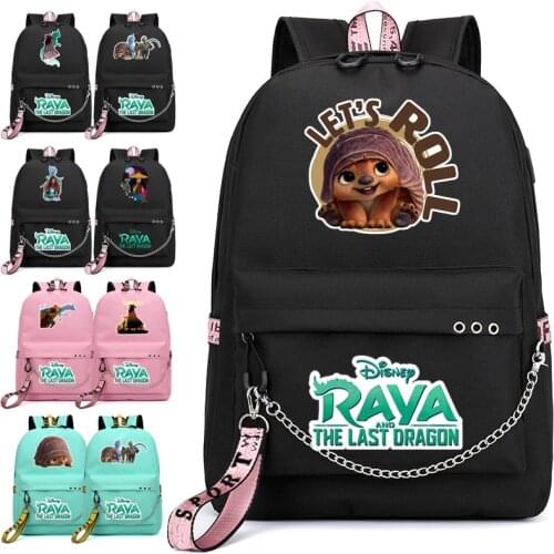 Raya and The Last Drag Cute Backpack Back To School Bookbag Waterproof Teenager girl School Bag Usb Charging Backpack with chain