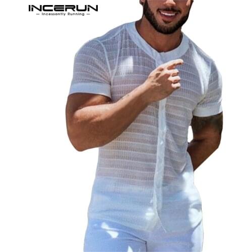 2021 Men Mesh Shirt Transparent Short Sleeve Button Sexy Men Clothing Party Nightclub Streetwear Casual Camisas S-5XL INCERUN 7