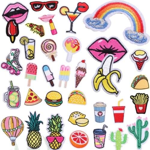 35 Kinds Of Drinks And Food Embroidery Patch Fabric Sticker For Stationery DIY Clothing Bags Decoration Fabric Adhesive Label