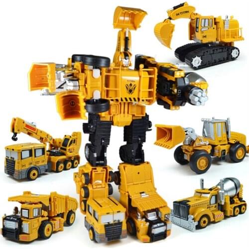 New 5 in 1 Oversize 28CM Transformation toys Metal Alloy Devastator Robot Car Combiner hook excavator Engineering Truck kid Gift