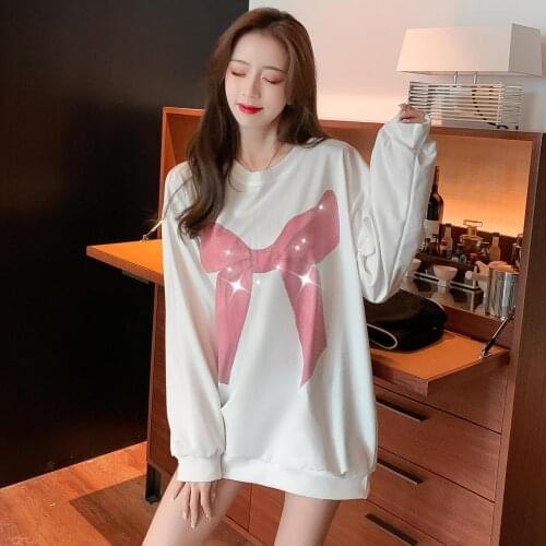 Pregnancy Clothes Spring Bow Cute Big Size Clothes for Nursing Mothers Breastfeeding Clothes Pregnant Clothes Mid-length T-shirt