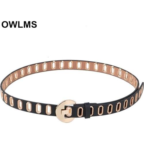 New Women Belt Fashion Punk Gold Metal Eye Decorate Jeans Belts Black Soft PU Leather Street Style Knotted Pin Buckle Waistbands