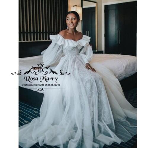 Court Boho Beach Wedding Dresses 2021 A Line Off Shoulde Long Sleeves Vintage Lace Plus Size Vestido De Novia Bridal Gowns