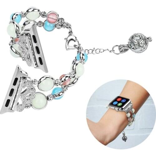 Luminous beads&bracelet for apple watch band 42mm 38mm 44mm 40mm correa stainless steel strap for iwatch pulseira 5/4/3/2/1