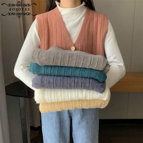 Sweater Vest Women V-neck Single-breasted Solid Cardigan Womens Sweaters Vests Korean-style Simple Loose All-match Female Trendy