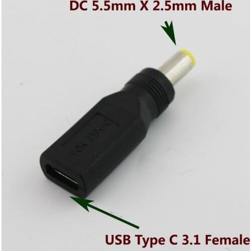 USB 3.1 Type C USB-C Female to 5.5mm x 2.5mm Male DC Power Charge Charging Adaptor Adapter Connector