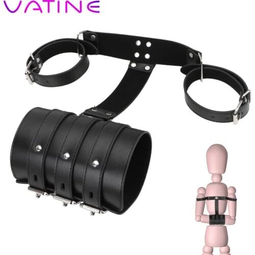VATINE Adjustable PU Leather Wrist Cuffs Handcuffs Arms Behind Back Binder Sex Toys For Couples Bondage Restraints Accessories