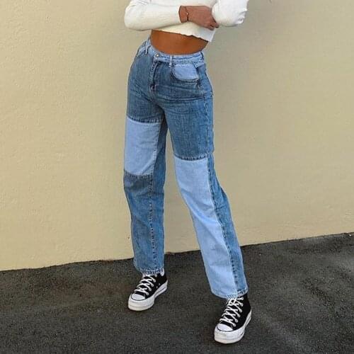 Y2k Clothes Autumn E girl Sexy Patchwork Jeans Pants Vintage 90s Streetwear Oversized Pants High Waisted Denim Straight Trousers