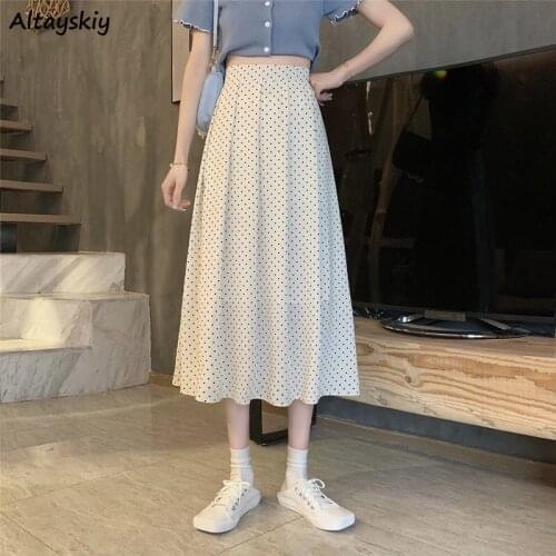 Skirts Women New Dot Pleated Retro Preppy Style Girl Summer High Waist Simple Elegant Lady All-match Cozy Trendy Bottoms Female