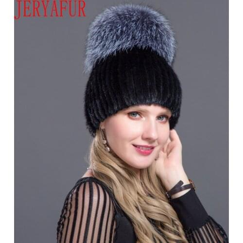 JERYAFUR Russian fashion mink fox fur hat fashion winter womens mink fur cap ski cap fur cap