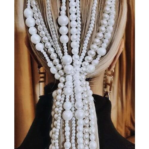 Simulated Pearls Tassel Bridal Hair Chain Jewelry Hair Comb Clip Hair Accessories Long Chains Hair Pins for Women Party Gift