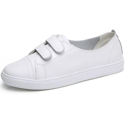 2020 Spring Women Leather Flats Shoes Lace Up Flat Loafers Shoes Woman Black White Rubber Sneakers Shoes For Women