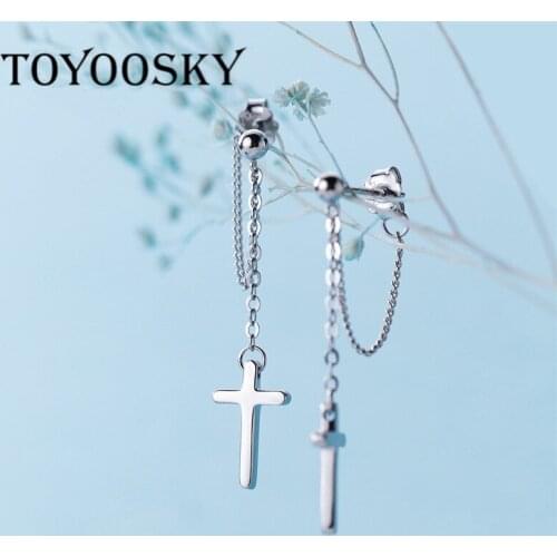 Tassel Cross Dangle Drop Earrings Elegant Charm 925 Sterling Silver Swing Dangle Ear For Women S925 Hypoallergenic Jewelry