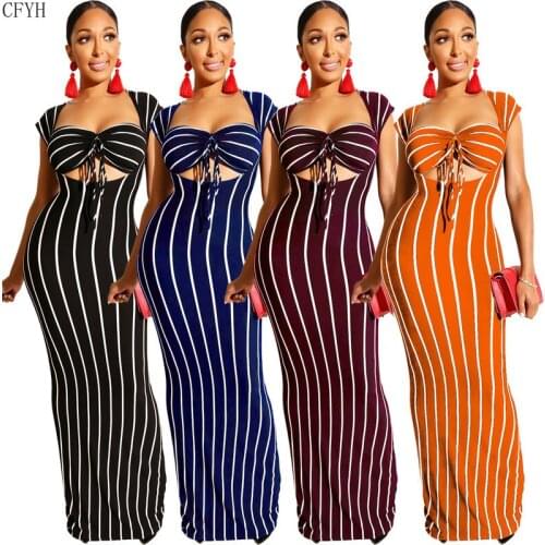 Women New Summer Stripes Print Open Front Bodycon Maxi Dress & Bra Top Sexy Party Night Club Long Dresses