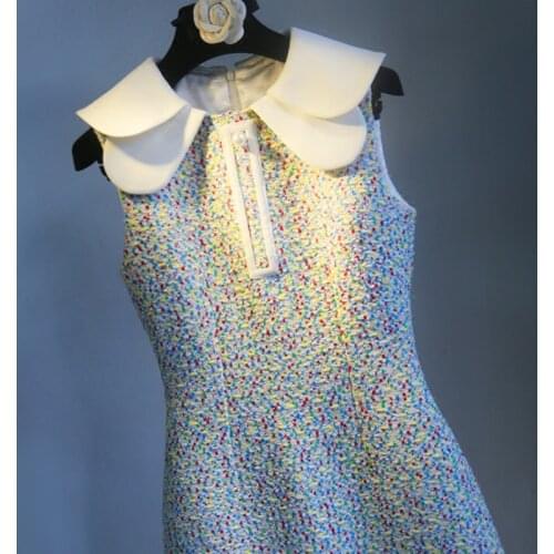 2021 Spring and Summer Waist Show Thin Hair Edge Elegant Sleeveless Dress Tweed Temperament Women Clothing