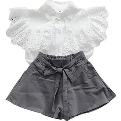 ZWF634 Summer 2 Pieces Toddler Kids Clothes Set Baby Girl Outfits White Short Sleeve T Shirt and Pant Skirts 2pc Sets