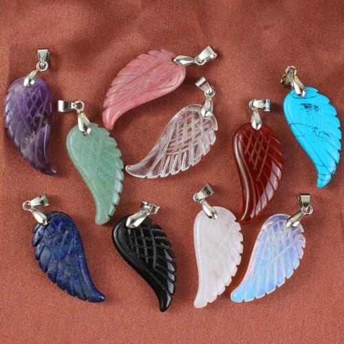 100-Unique Wholesale 10 Pcs Silver Plated Many Color Quartz Stone Wings of Angel Pendant Feather Jewelry